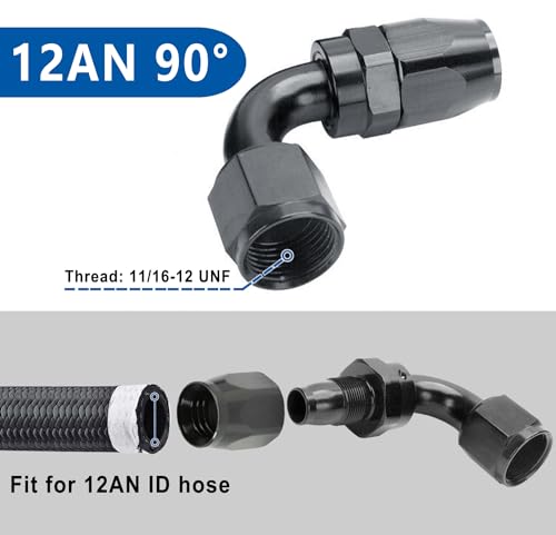 Swivel 12AN Fitting 90 Degree For CPE Braided Hose End Black 2Pcs (2 Count)