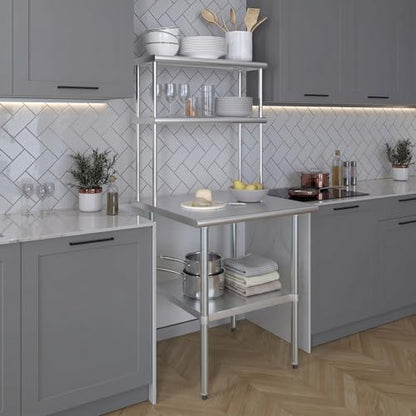 Stainless Steel Work Table Double Tier Overshelf