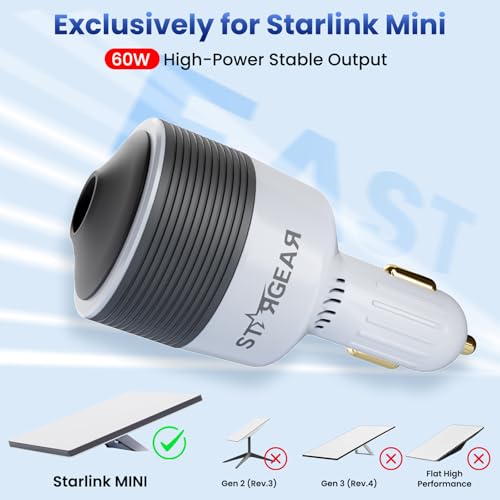 Starlink Mini Car Adapter 12V to 24V DC Step Up Converter with 60W Car Cigarette Lighter Adapter