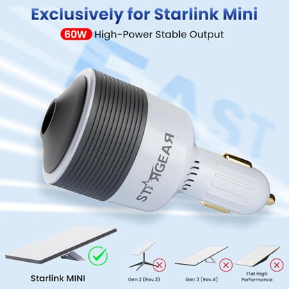 Starlink Mini Car Adapter 12V to 24V DC Step Up Converter with 60W Car Cigarette Lighter Adapter