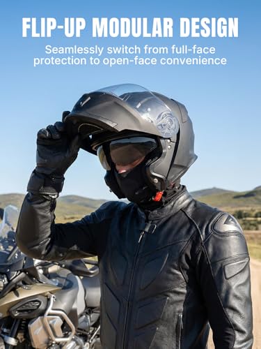 Modular Motorcycle Helmets Full Face Flip up Street Bike Motorcycle Helmet for Unisex Adult Matte Black