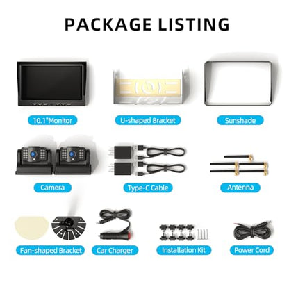 Magnetic Wireless Backup Camera Kit with HD1080P 10” DVR Monitor (2 Count)