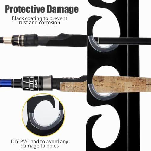 Fishing Rod Rack Pole Wall or Ceiling Storage Holder Hook Keeper Display Hanger Organizer Mount for Garage (4 Count)