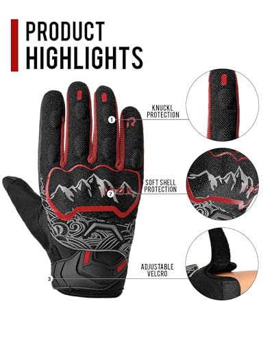 Motorcycle Gloves Motorbike Glove for Men Women Full Finger Knuckle Protection Touch Screen Cycling ATV Hiking Riding