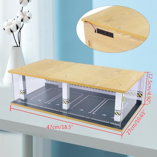1 24 Parking Garage Model Car Garage Display Case with Clear Acrylic Cover and LED Lighting Toy Car Storage Tabletop Showcase for Boy Kids Home Toy Stores