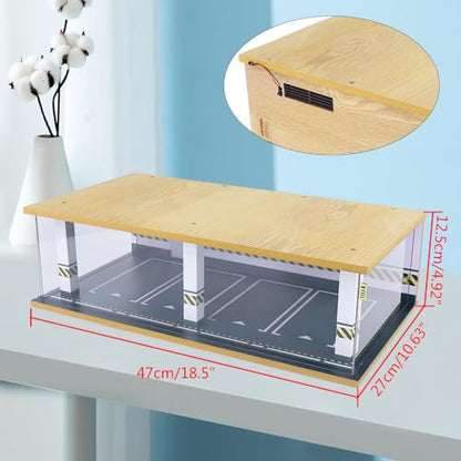 1 24 Parking Garage Model Car Garage Display Case with Clear Acrylic Cover and LED Lighting Toy Car Storage Tabletop Showcase for Boy Kids Home Toy Stores