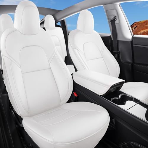 Tesla Model Y Car Seat Covers Organosilicon Leather Car Interior Seat Airbag Compatible Cushion Cover Full Set Custom Fit 2023 2022 2021 2020 (11 Count)