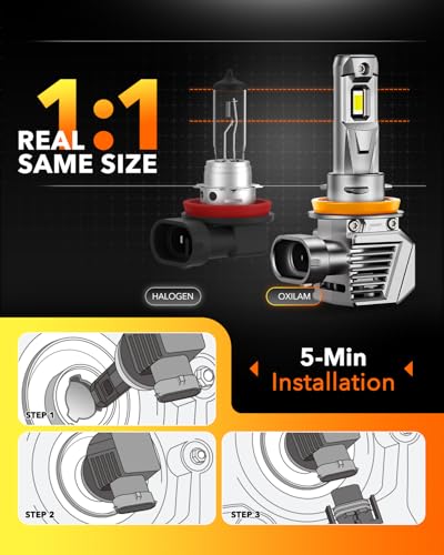 H11/H8/H9 LED Bulbs, 70,000LM 1300% Brighter 6500K Cool White Driving Bulbs, 60,000Hrs Lifespan, IP68, 1:1 Size, Anti-Flicker Fog Light, Plug & Play, Pack of 2 (2 Count)