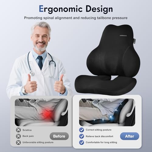 Memory Foam Car Seat Cushion and Lumbar Support Pillow for Car