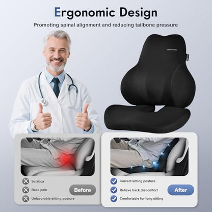 Memory Foam Car Seat Cushion and Lumbar Support Pillow for Car