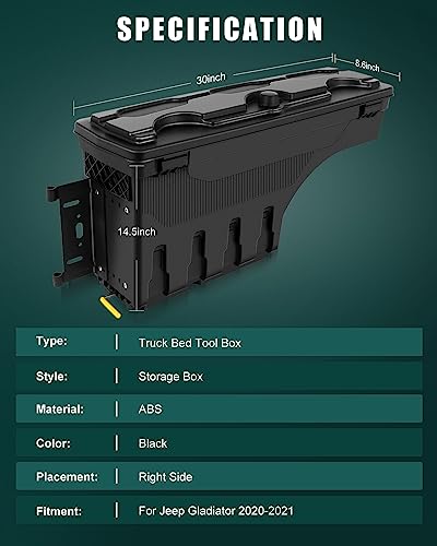 Right Passenger Side Truck Bed Tool Box for Jeep Gladiator 2020