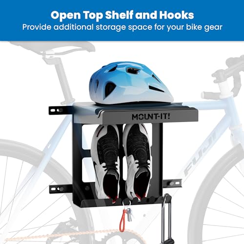 Bike Wall Mount Rack with Shelf and Hooks
