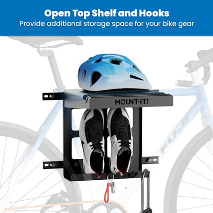 Bike Wall Mount Rack with Shelf and Hooks