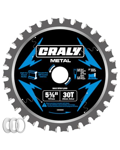 5-3/8 Inch 30 Teeth Steel and Ferrous Metal Cutting Circular Saw Blade, 20 mm Arbor, Thin Kerf, Professional Carbide Tipped Blade for Angle Iron, Threaded Rod, EMT Conduit(C0530MC)