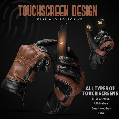 Leather Motorcycle Motorbike Knuckle Protection Powersports Gloves