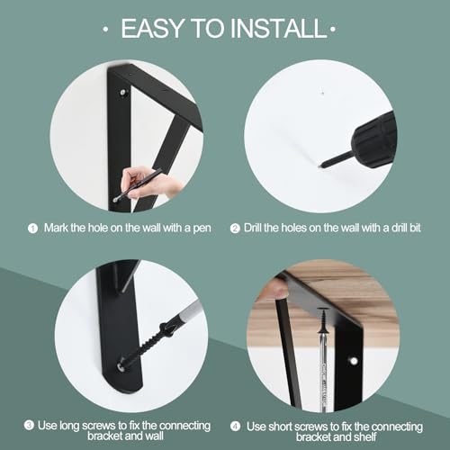 12 Pack L6 x H 4" Black Heavy Duty Shelf Brackets with Screws Metal Shelf Brackets Shelf Support Angle Brackets for Shelves L Brackets Heavy Duty Floating Shelf (12 Count)