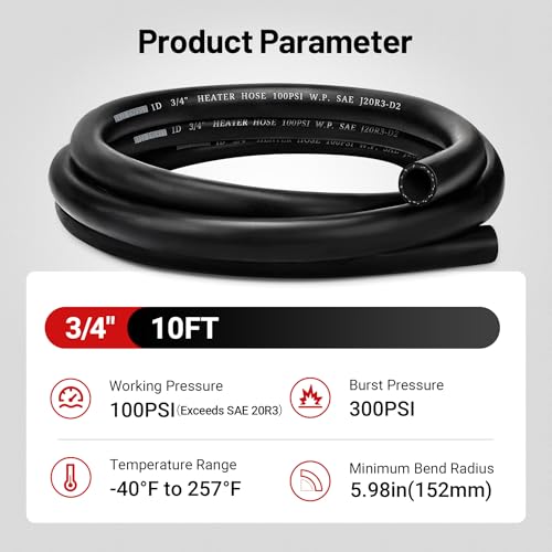 3 4" Heater Hose 10FT Coolant Radiator SAE 20R3 100PSI