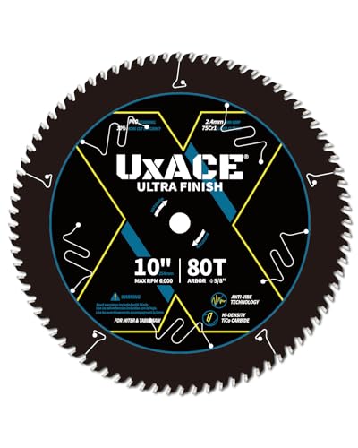 10-Inch 80-Tooth Circular Saw Blade with 5/8-Inch Arbor, Ultra Finish Wood Cutting, Carbide Tip, Thin Kerf, for Plywood, MDF, OSB, Laminated
