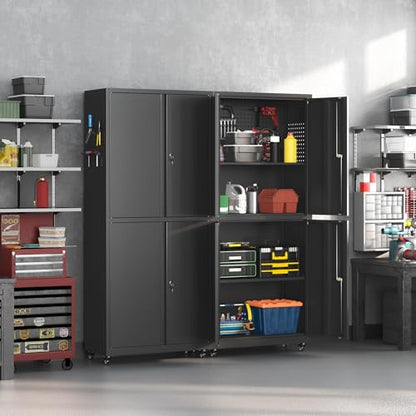 71" H Metal Tool Storage Cabinet with Lock and Wheels