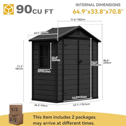 6x4 FT Outdoor Resin Storage Shed with Reinforced Floor Window & Vent