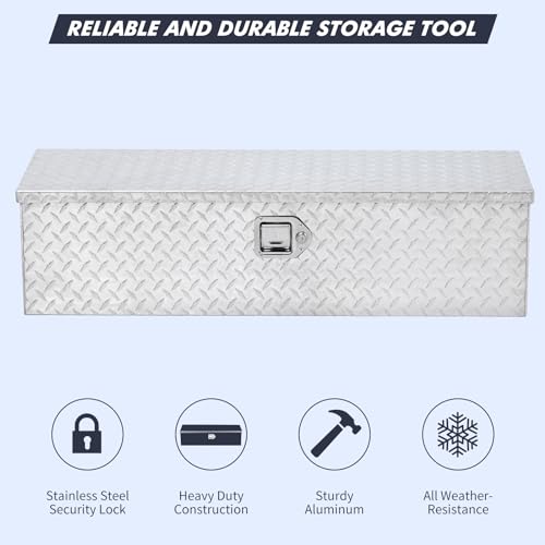 Aluminum Truck Tool Box for Pickup Truck Bed RV Toolbox Truck Bed Toolboxes Heavy Duty Waterproof Truck Storage Organizer Chest with Handle and Lock