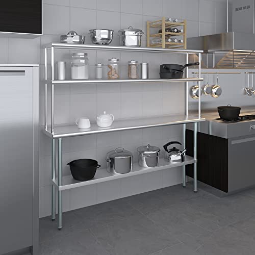 Stainless Steel Work Table Double Tier Overshelf