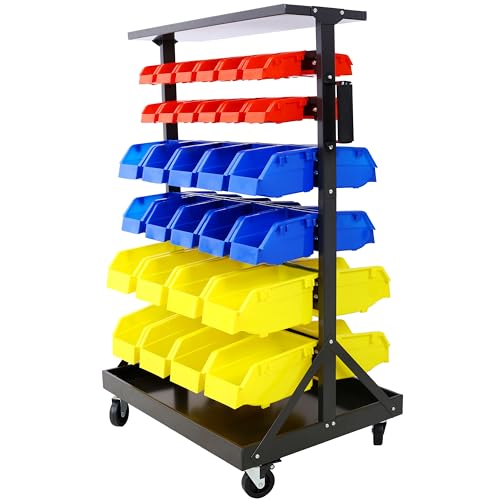 60 Parts Bin Rack Garage Storage Unit 6 Tiers System Steel Shelf with Portable Wheels