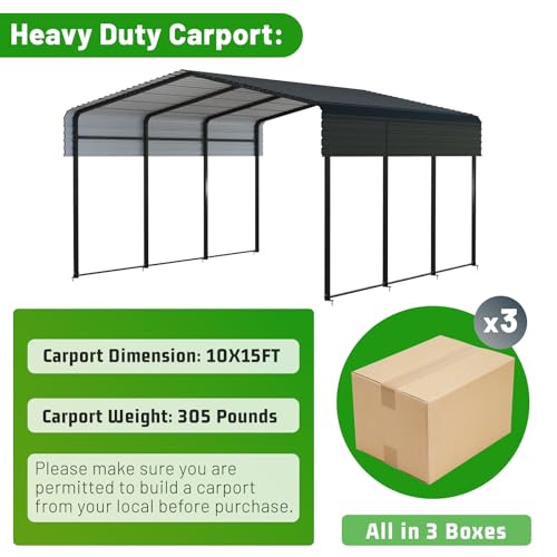 10 x 15 FT Metal Carport with Heavy Duty Galvanized Steel Roof & Durable Frame