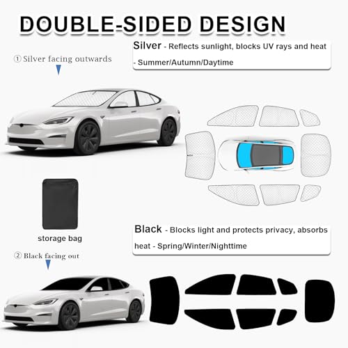 8pcs Thicken Sun Shades for Tesla Model S 2021 (8 Count)