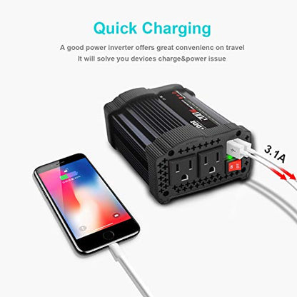 NDDI 200W Car Power Inverter 12V DC to 110V AC Converter