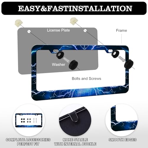 Blue Lightning License Plate Frames