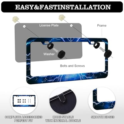 Blue Lightning License Plate Frames
