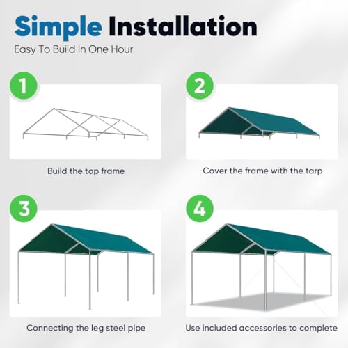10x15 ft Heavy Duty Car Canopy Galvanized Frame Carport Outdoor Party Tent Boat Shelter with 3 Reinforced Steel Cables