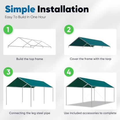 10x15 ft Heavy Duty Car Canopy Galvanized Frame Carport Outdoor Party Tent Boat Shelter with 3 Reinforced Steel Cables