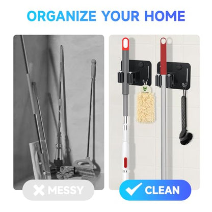 4 Pack Broom Holder with Heavy Duty Hooks (4 Count)