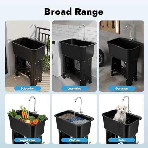 Free Standing Utility Sink with Washboard Laundry Tub Sink for Outdoor
