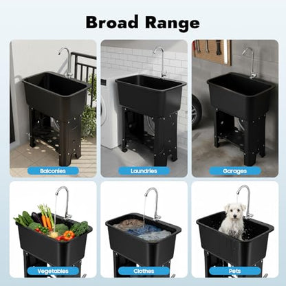 Free Standing Utility Sink with Washboard Laundry Tub Sink for Outdoor