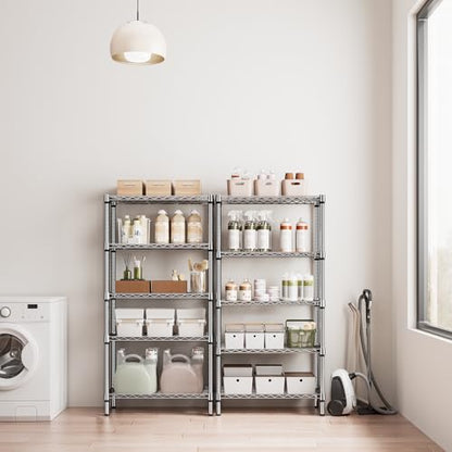 1250 lbs 5 Tier Shelf Metal Storage Shelves Shelving Wire Rack Heavy Duty Closet Organizers for Garage Kitchen Bathroom Laundry Chrome 13.8" D x 29.5" W x 59.5" H (5 Count)