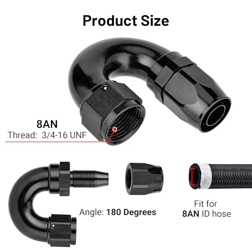 8AN 180 Degree One Piece Full Flow Hose End Fitting Swivel for CPE Braided Hose