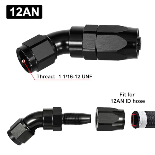 12AN 45 Degree One Piece Full Flow Hose End Fitting Swivel for CPE Braided Hose