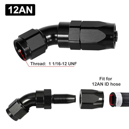 12AN 45 Degree One Piece Full Flow Hose End Fitting Swivel for CPE Braided Hose