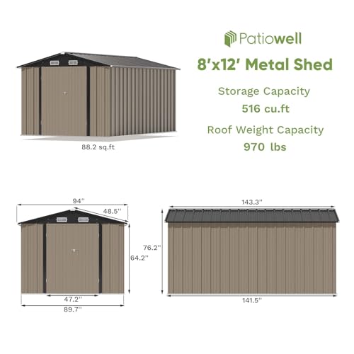 8 x 12 FT Metal Storage Shed for Outdoor