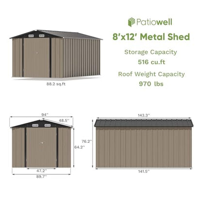 8 x 12 FT Metal Storage Shed for Outdoor