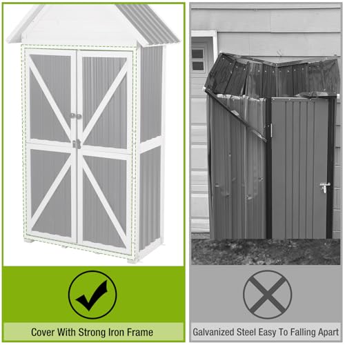 Outdoor Storage Shed Cabinet Strong Iron Frame Surrounding Garden Tool Storage with Adjustable Shelfs