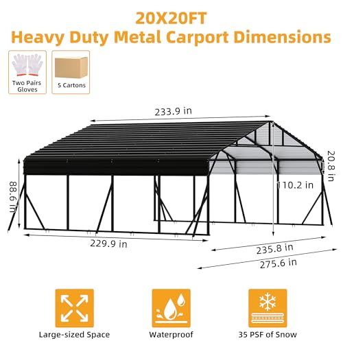20 x 20 FT Metal Carport with Galvanized Steel Roof