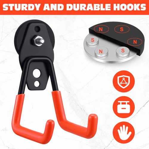 4 Pcs Large Magnetic Hooks Heavy Duty Garage Magnet Hooks Strong Storage Utility Magnetic Hangers with Anti Slip Rubber Coating for Indoor and Outdoor Hanging
