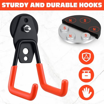 4 Pcs Large Magnetic Hooks Heavy Duty Garage Magnet Hooks Strong Storage Utility Magnetic Hangers with Anti Slip Rubber Coating for Indoor and Outdoor Hanging