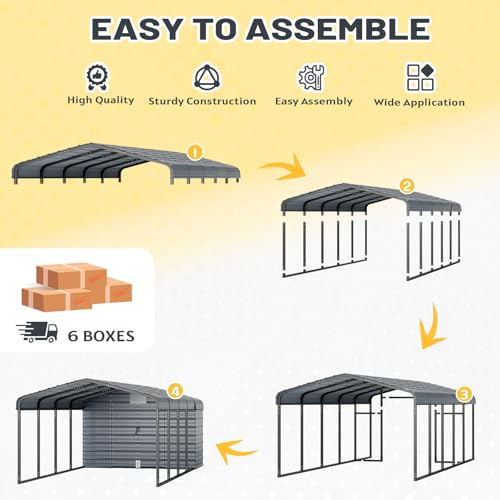 12x25 FT Metal Carport with Side Storage