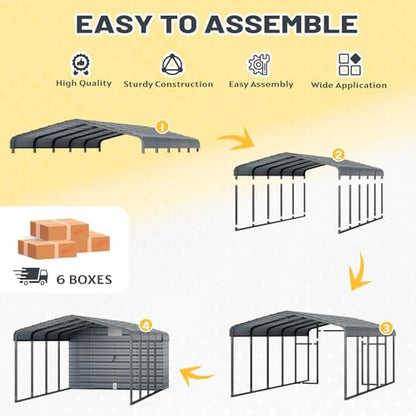 12x25 FT Metal Carport with Side Storage