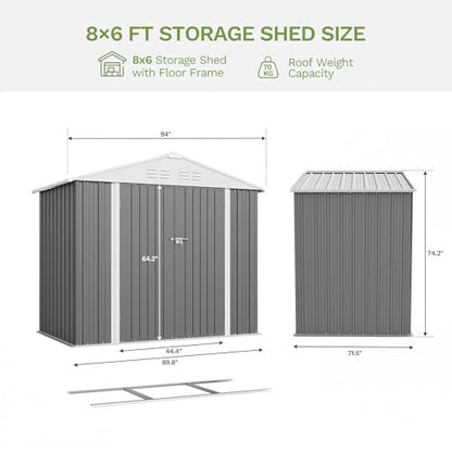 8x6 FT Outdoor Storage Shed with Floor Frame